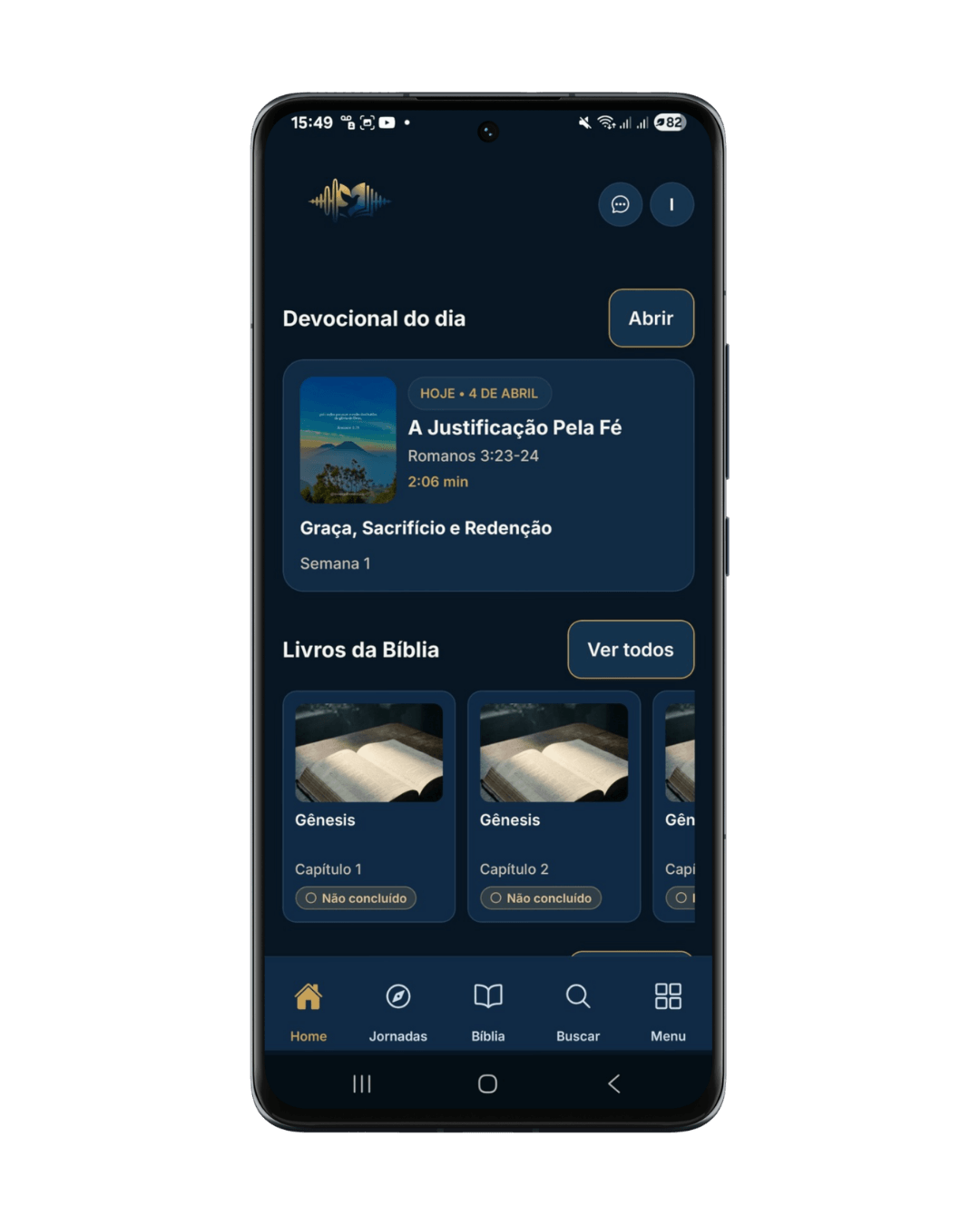 Tela principal da plataforma Evangelho em áudio